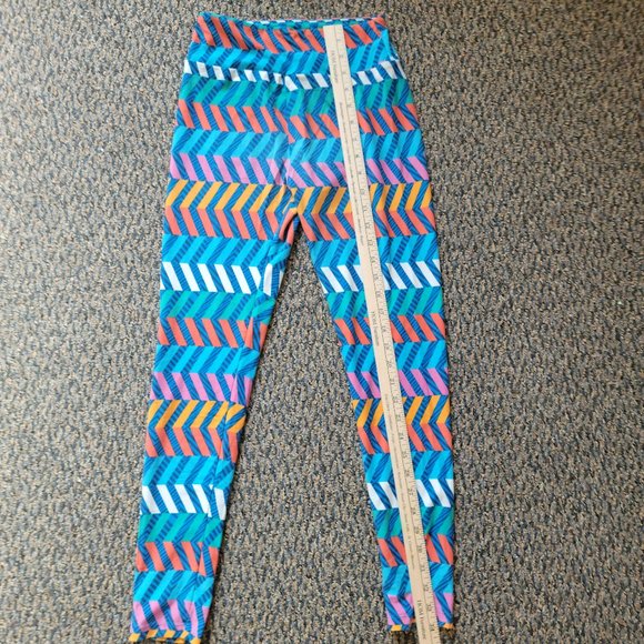 OS LuLaRoe Soft Stretchy Leggings Blue Pink Yellow Abstract Print One Size - Picture 6 of 8